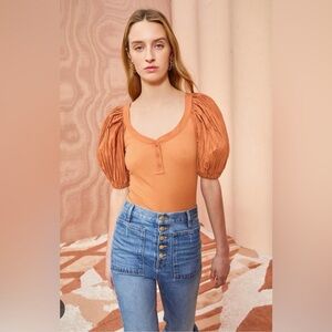 Ulla Johnson Marika Cotton Short Sleeve Top Chesnut Orange Size Small